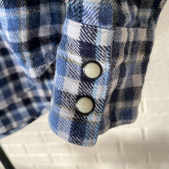 Levi’s Flannel Vintage & Western Style Gingham Blue & White Shirt Men’s SM Slim - Picture 9 of 17